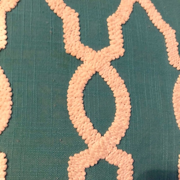 Turquoise Throw Pillow with White Embroidery - Picture 4 of 5